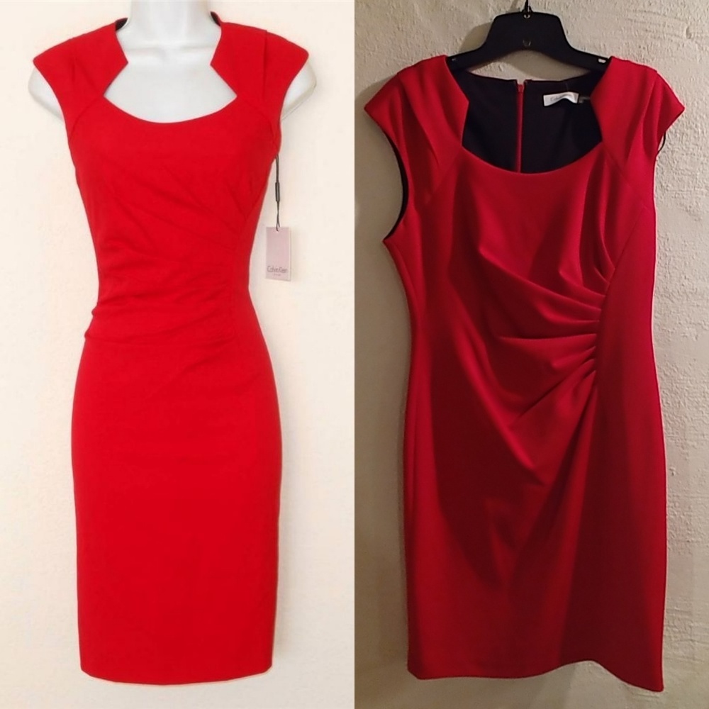 Calvin Klein Red Ruched sheath